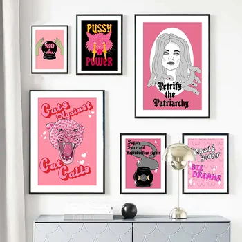 Феминистская Медуза Pussy Power Настенная живопись на холсте, Плакаты на скандинавскую тему и принты, картины для домашнего декора гостиной
