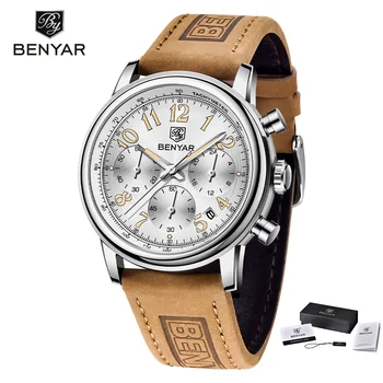 Новые BENYAR, лидирующий бренд, кожаные мужские кварцевые наручные часы, водонепроницаемый хронограф, мужские военные спортивные часы для мужчин, Relogios Masculino