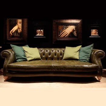 Антикварный односпальный диван, обитый деревенской кожей, диван в старом стиле