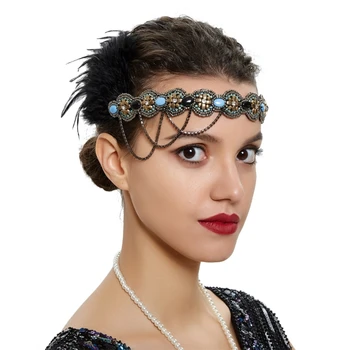 Повязка на голову в богемном стиле с цветными бусинами и пером, Женский обруч для волос, Свадебные Диадемы, Прямая поставка