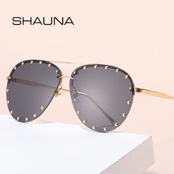 Женские солнцезащитные очки-пилоты SHAUNA с заклепками в стиле ретро Без оправы, брендовые дизайнерские модные женские градиентные очки в стиле панк