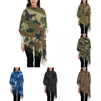 Роскошный лесной камуфляжный шарф с кисточками Женские Зимние осенние теплые шали, обертывания, Женские Военные армейские камуфляжные шарфы