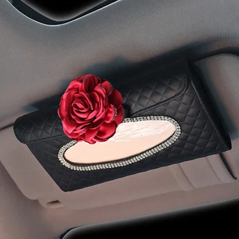 Роскошный Кожаный салон автомобиля с цветком красной Розы, блестящая отделка стразами, крышка рулевого колеса, подушка для автомобиля, чехол для ручного тормоза, Коробка для салфеток