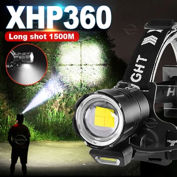 Фары 18650 Мощный фонарик, мощный налобный светодиодный фонарик, Ультра Мощный перезаряжаемый рыболовный налобный фонарь XHP360 L2 LED