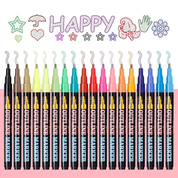 Контурные металлические маркеры 18 цветов, маркеры с двойной линией, фломастеры, блестящие маркеры, ручки для рисования, маркер для поделок