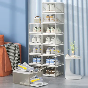 3ШТ Штабелируемый Полипропиленовый Прозрачный Универсальный шкаф для хранения обуви с выдвижным ящиком, держатель для спортивных кроссовок на высоком каблуке, Выдвижной Органайзер