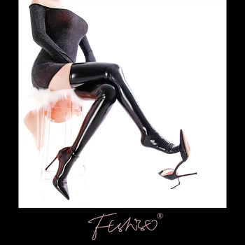 Ftshist/ Сексуальные Обтягивающие Чулки Wetlook, Блестящие Металлические Эластичные Носки выше колена из лакированной кожи, Латексные Фетиш-Аксессуары