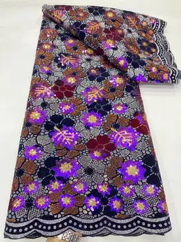 Фиолетовая Свадебная тюлевая кружевная ткань с французскими блестками 2023, Высококачественные африканские нигерийские бусины, сетчатая ткань для вечернего платья