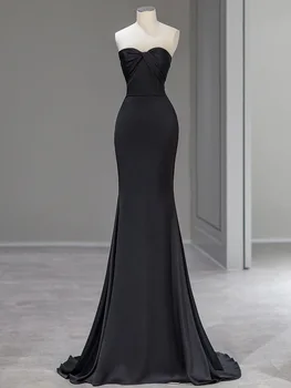 Сексуальное Черное вечернее платье с топом-трубкой, женские платья для выпускного вечера длиной до пола без рукавов с открытой спиной, Robe De Soirée