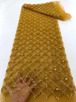 Франция Высококачественная кружевная ткань ручной работы из бисера, нигерийская вышивка, 3D бусины, блестки, Сетчатая кружевная ткань для свадебного платья