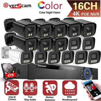 2 Система Аудиозаписи Камеры Безопасности 8MP 4K POE NVR Kit CCTV Outdoor AI Color Night Vision Комплект IP-камер видеонаблюдения