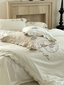 Комплект из 100 хлопка с длинными штапелями в стиле французской принцессы, Комплект из четырех предметов, Простыня, Вышитое одеяло, Постельное белье из чистого хлопка