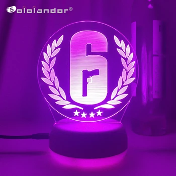 Логотип игры Rainbow Six 6 кадров В секунду 3D Лампы Led RGB Ночные светильники Неоновые Классный подарок для друзей Стол в спальне Настольное красочное украшение
