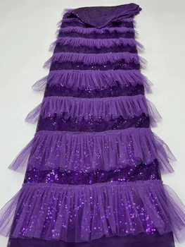 2023 Новое Поступление, Роскошная пурпурная Кружевная ткань в африканском Стиле, Высококачественная Французская Тюлевая ткань, Французская для пошива платья невесты