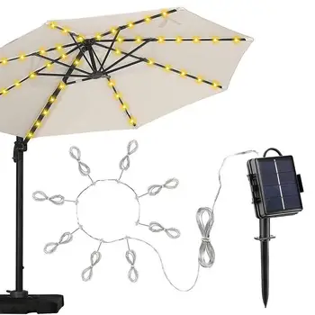 Зонтичные светильники для патио на солнечной энергии, Консольный подвесной зонтик, Сказочная струнная лампа, Водонепроницаемое садовое освещение, зонтичные светильники для патио