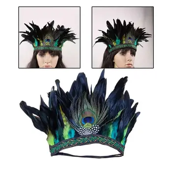 Корона из перьев, повязки из перьев, Декоративный головной убор в виде Павлина, Новая индийская повязка на голову для танцевального шоу на Хэллоуин