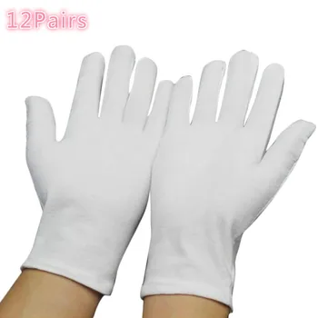 24 Шт. = 12 пар Белых Хлопчатобумажных перчаток, Мягкие Тонкие рабочие перчатки для осмотра ювелирных изделий
