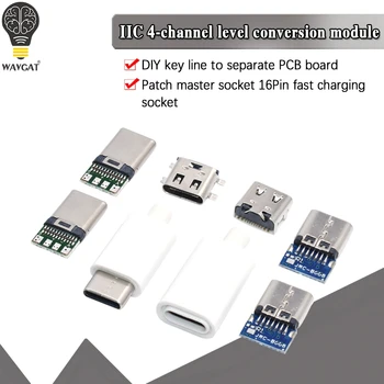 5ШТ Тип C USB 3.1 Разъем 16PIN Быстрая Зарядка Штекер для Пайки проводов и кабелей Модуль печатной платы 56K Резистор