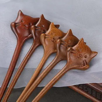 Деревянные палочки для волос Изысканное кошачье дерево Деревянные палочки для волос Китайский стиль Китайские палочки для волос Cheongsam