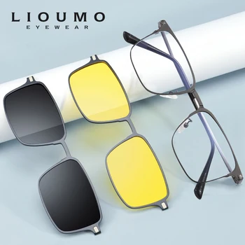 LIOUMO Новый Стиль, 3 В 1, Солнцезащитные Очки с магнитной застежкой, Мужские Поляризованные Клипсы, Магнитные Очки, Женские Очки UV400, gafas de sol hombre