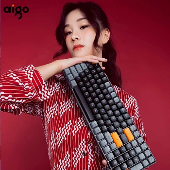 Механическая клавиатура Aigo A100 2,4 G Беспроводной Игровой Мини USB Проводной Желтый Переключатель, 100 клавиш, геймерская клавиатура для компьютера PC