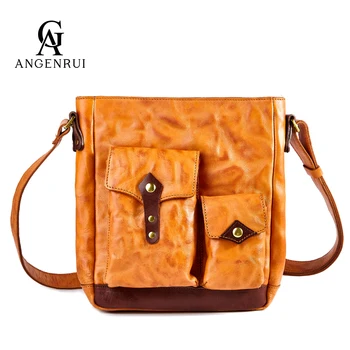 ANGENGRUI • Мужская модная сумка через плечо из натуральной кожи, мужская сумка из воловьей кожи первого слоя, повседневная сумка-мессенджер из кожи растительного дубления