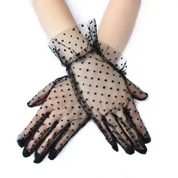 Женские сексуальные сетчатые марлевые кружевные перчатки в волнистый горошек, модные солнцезащитные дышащие кружевные перчатки для новобрачных, перчатки для свадебного этикета C054