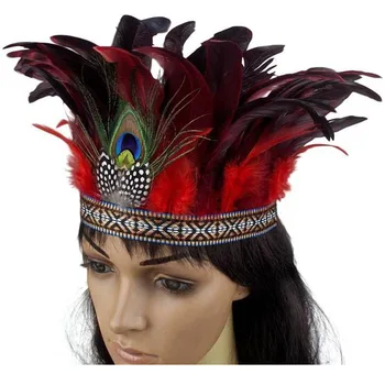 Оригинальный индийский головной убор из красочных карнавальных перьев /Повязка на голову из перьев/ Аксессуары для волос из перьев