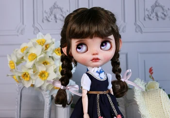 Стильное женское платье Blythes Doll Fit Hair размером 1/6 с мягким характером из искусственного мохера и короткими двойными косами