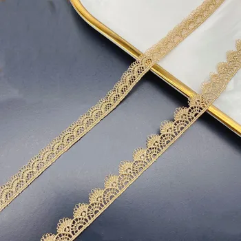 5 ярдов вышитой золотой односторонней кружевной ткани с полой отделкой Для пошива аксессуаров для детской одежды