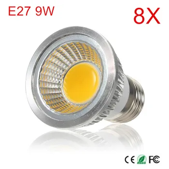 8 Шт. Высокомощный COB светодиодный светильник AC85-265V E27 Светодиодный светильник 9 Вт с высокой Яркостью E27 светодиодный точечный светильник Потолочный светильник