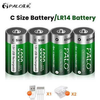 Литий-ионный Аккумулятор PALO 1.5V C Размером 6000 МВтч Тип C Перезаряжаемые Литиевые Батареи C размером Lipo LR14 Для Фонариков Газовой Плиты