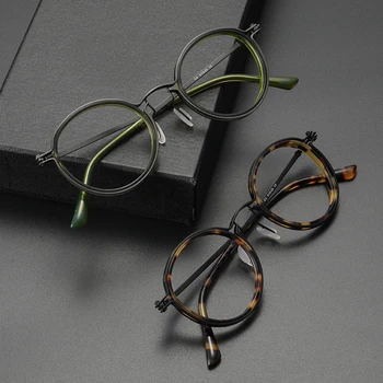 Ретро Круглая Титановая оправа для очков для мужчин, Винтажные ацетатные очки для оптической близорукости, женские Классические очки с полной оправой, Рецептурные очки
