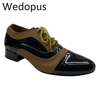 Мужская обувь для латиноамериканских танцев профессионального стандарта Wedopus из бальной кожи черного и коричневого цвета