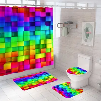 Набор штор для душа в виде красочного радужного куба и ковриков для ванной, набор штор для душа с ярким рисунком, набор для домашнего декора ванной комнаты