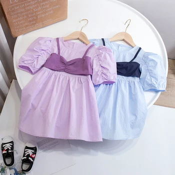 Новое поступление 2023 года, Детская одежда, Платье Принцессы для маленьких девочек с коротким рукавом, Модное летнее платье из двух предметов для девочек