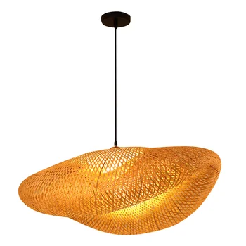 Бамбуковая Люстра Декоративная Лампа для чайной комнаты, Винтажный Креативный потолочный светильник, Подвесной Тканый