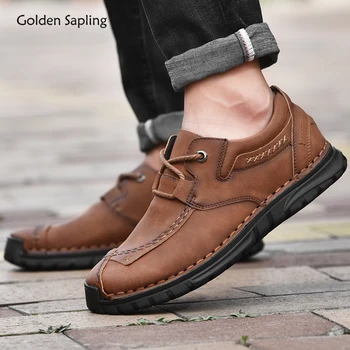 Мужские лоферы Golden Sapling в стиле ретро из дышащей натуральной кожи на плоской подошве для вождения, Удобная мужская повседневная обувь, Классическая обувь для отдыха
