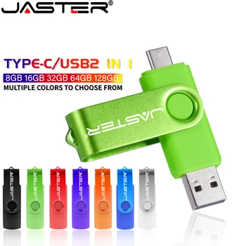 JASTER Абсолютно новый 2в1 TYPE-C + USB 2.0 Черный 32 ГБ Флеш-накопитель 64 ГБ Поворотная карта памяти 16 ГБ 8 ГБ Флэш-накопитель С бесплатным Пользовательским логотипом