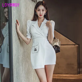 Платье в профессиональном стиле, Осень 2023, Новый корейский костюм с воротником, Модное Платье в один шаг