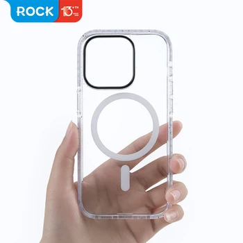 Для iPhone 14 Pro Max, чехол Rock Space, кристально чистый ПК + TPU, магнитный Прозрачный чехол для беспроводной зарядки для iPhone 14 Pro
