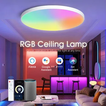 48 Вт Современный умный RGB светодиодный потолочный светильник 220 В с приложением Bluetooth wifiRemote Control, голосовое управление с Alexa, лампы для гостиной
