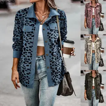 20232 Европа и Соединенные Штаты, осенне-зимняя модная куртка с длинными рукавами, женское пальто с леопардовым принтом и пуговицами