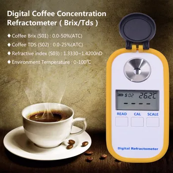 измеритель сахара в кофе по шкале Брикса 0-50%, рефрактометр концентрации TDS 0-25%, цифровой портативный электронный рефрактометр