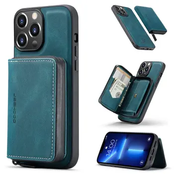 Для iPhone 14 и 14 Pro Max Чехол-бумажник из искусственной кожи, сумка для хранения карт, магнитная поддержка беспроводной зарядки