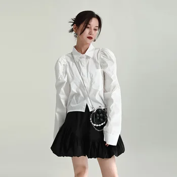 Zhongchuang Rizhen 2023, осенняя новая рубашка с нишевым дизайном, модный короткий топ с рукавами-фонариками для девочек, тонкий модный короткий топ с рукавами-фонариками