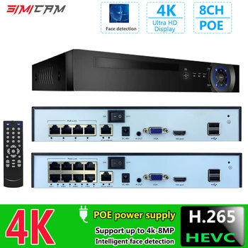 4k H.265 8CH 4CH POE NVR Сетевая система Видеомагнитофона Для 1080P 4MP 5MP 8MP 4K Аудиовыход POE IP-камера Видеонаблюдения