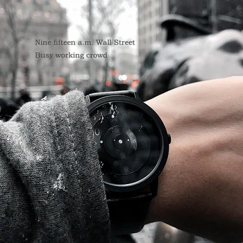 Креативные часы без указателя поворота, модные повседневные мужские женские кожаные кварцевые часы, уникальный дизайн циферблата, черные наручные часы унисекс