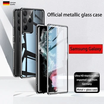 Металлический чехол из алюминиевого сплава Для Samsung Galaxy S23 S22 S21 Ultra 360 ° Полная защита Магнитная Адсорбция Новая Стеклянная крышка Magsafe