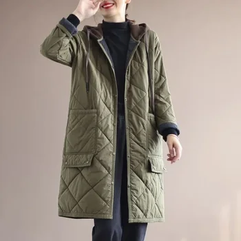 2023 Осень-зима, Женская корейская хлопковая куртка в клетку с бриллиантами, Женская Свободная Повседневная хлопковая куртка средней длины, кардиган